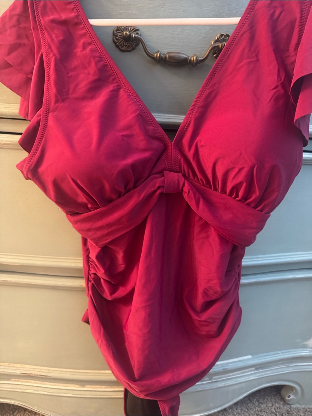 Women’s Fuchsia One-Piece Swimsuit with Knot Front WINE color NWOT